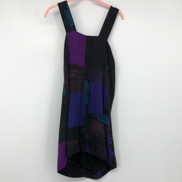 Banana Republic  jewel toned silk colorblock purple black mini shirt dress 2 - Picture 2 of 14